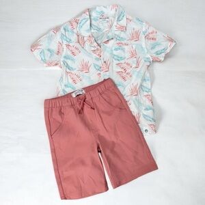 Free Planet Boys Outfit Set Size 5/6 Tropical Button-Up Shirt & Shorts